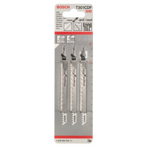 Bosch Professional 3 X Lame Per Seghetto Alternativo T 301 Cdf Clean For Hard Wood (Per Legno Duro, Straight Cut, Accessorio Seghetto Alternativo)