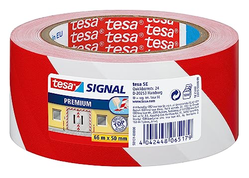Tesa Signal Premium Nastro Di Segnalazione - Rotolo Adesivo Segnaletico - Per Contrassegnare In Modo Permanente Zone O Aree Pericolose - Colore: Rosso