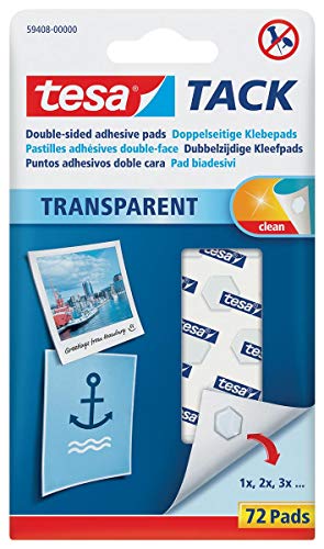 Tesa Tack Biadesivi Trasparenti Pre-Tagliati, Per Foto, Cartoline, Disegni, Biglietti Da Visita, Per Vetri, Specchi, Metallo E Plastica, Rimovibili E