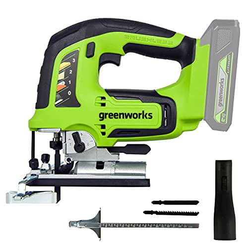 Greenworks Gd24Js Seghetto Alternativo A Batteria, 3000 Colpi/Min., Base Regolabile Fino A 45°, Attacco Aspiratore, Senza Batteria 24V E Caricabatteri