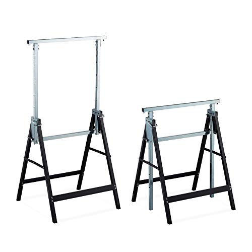 Relaxdays Cavalletto Da Lavoro, Set Da 2, Banco Da Lavoro Resistente, Max. 200Kg, 80-130Cm, Pieghevole, Nero-Argento