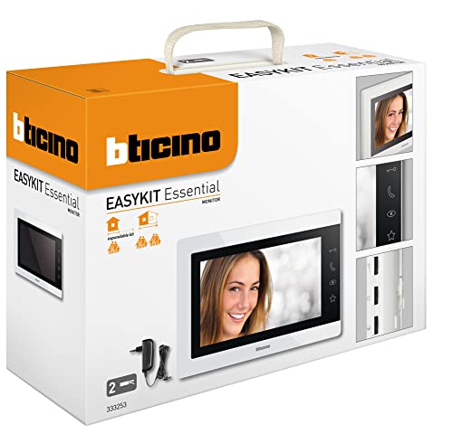 Bticino 333253 Videocitofono Monitor Interno Aggiuntivo 2 Fili, 7'' A Colori Con Vivavoce E Alimentatore Con Spina Plug-In, Colore Bianco