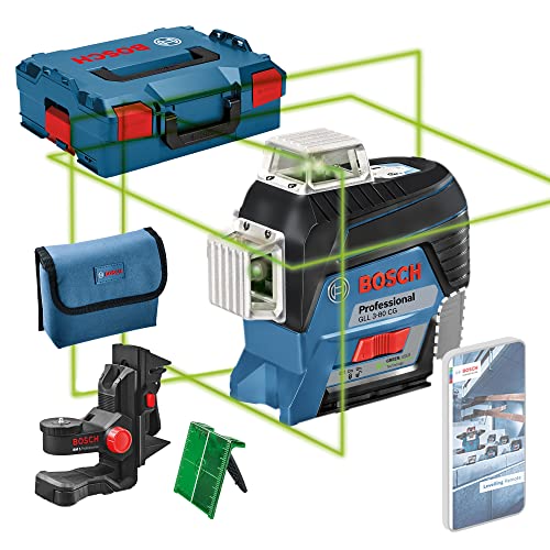 Bosch Professional 12V System Livella Laser Gll 3-80 C (Senza Batteria E Caricabatteria, Laser Verde, Da Interno, Con App, Raggio D’Azione: Fino A 30