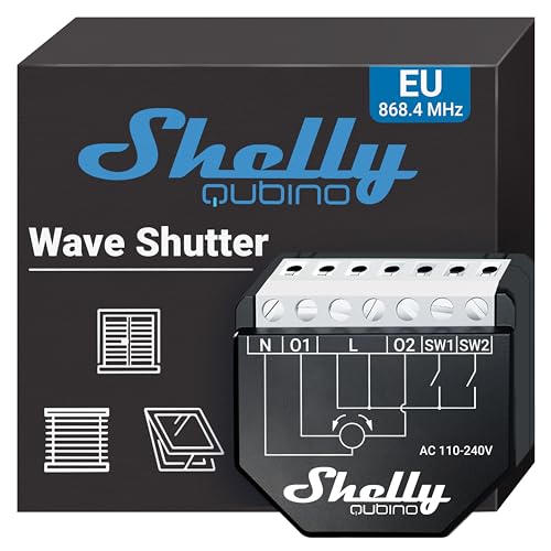 Shelly Qubino Wave Shutter, Interruttore Z-Wave, 2 Relè, Controllo E Gestione Di Motori Per Tapparelle, Nero