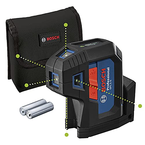 Bosch Professional Livella Laser A 5 Punti Gpl 5 G (Laser Verde, Raggio D'Azione: Fino A 30 M, Sacchetto)