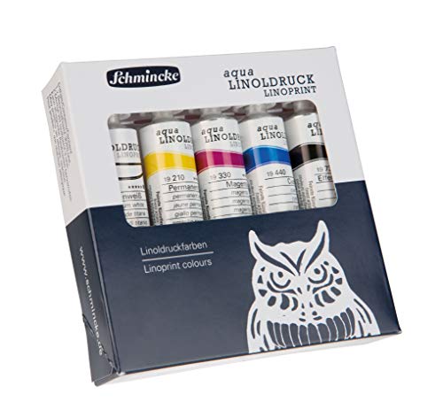 Schmincke - Aqua-Linogravura Set Per Lineografia Con 5 Tubetti Da 20 Ml, 82 005 097, Colori Sopraffini Per Lineografia, Contorni Nitidi, Stampa Unifor