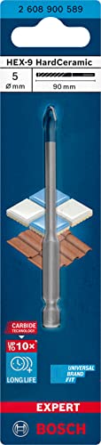 Bosch Professional 1X Punte Expert Hex-9 Hardceramic Per Tegole, Piastrelle, Ø 5.00 Mm, Accessorio Trapano A Percussione