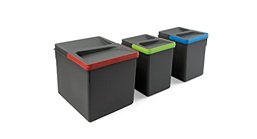 Emuca - Contenitori Per Cassetti Da Cucina Recycle, Altezza 216, 1X12L + 2X6L, Plastica Grigio Antracite, Tecnoplastica