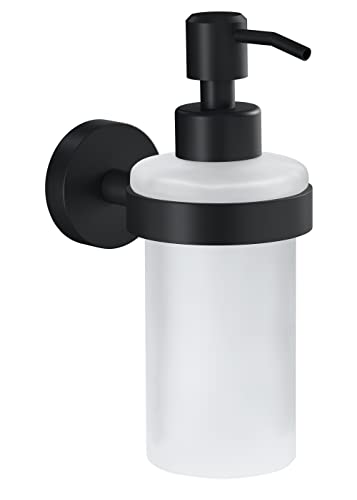 Tesa® Moon Black Dosatore Per Sapone In Vetro Satinato, Per Bagni Moderni E In Stile Industriale - Senza Foratura, Montaggio Adesivo - 171 Mm X 70 Mm