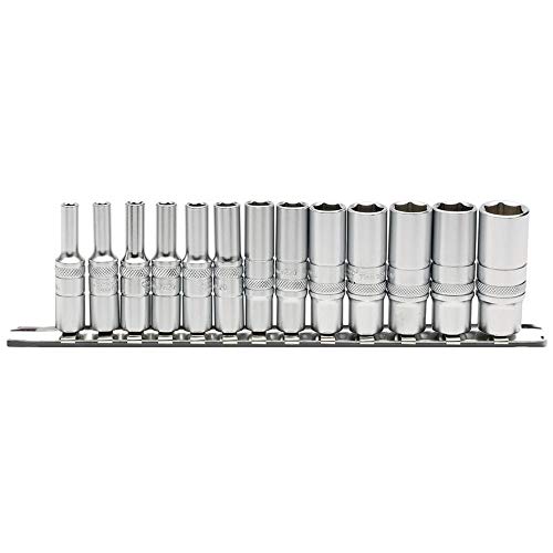 Draper 16490 1/4-Inch Square Drive Metric 13 Piece Deep Sockets On Metal Rail