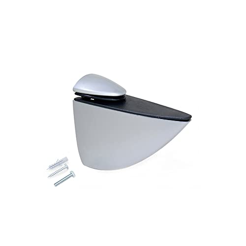 Emuca 4009025 Coppia Di Reggimensola Modele Pelicano Per Mensole In Legno/Vetro/Cristallo Di Spessore 5-40 Mm, Verniciato Alluminio