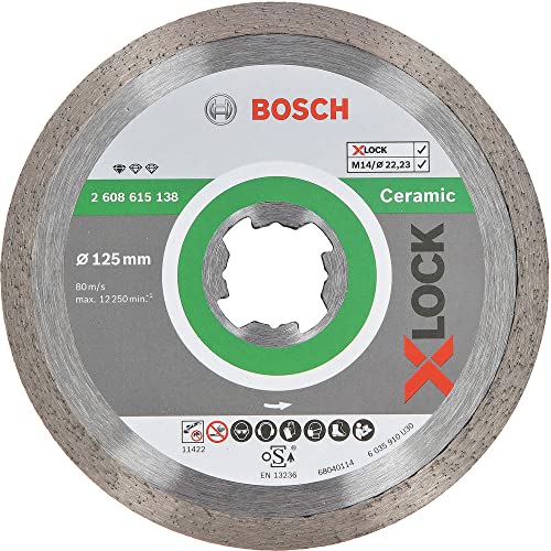Bosch Accessories Professional 2608615138 Disco Diamantato Standard, Per Ceramica, X-Lock, Ø125 Mm, Diametro Ø: 22.23 Mm, Nero