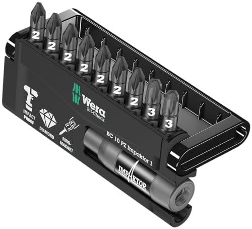 Wera Bit-Check 10 Pz Impaktor 1, 10 Pezzi, Nero