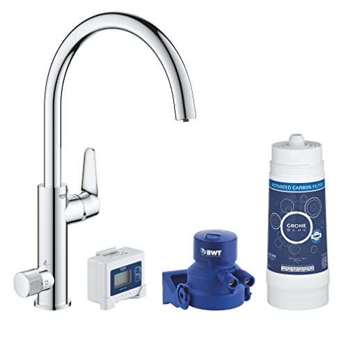 Grohe Blue Pure Baucurve Rubinetto Per Lavello Cucina, Con Filtro Acqua Incluso, 30385000, Argento