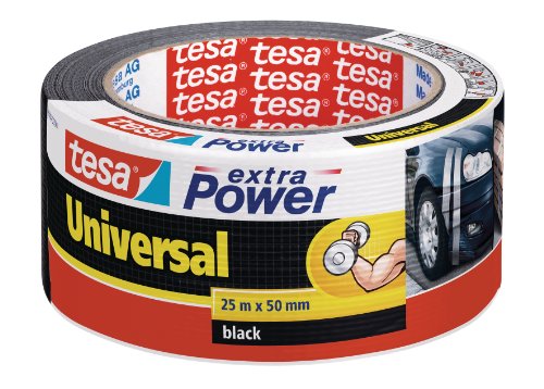 Tesa Extra Power Universale - Nastro Telato Per Riparazioni, Fissaggio, Imballaggio, Marcatura E Sigillatura - Nero - 25 M X 50 Mm