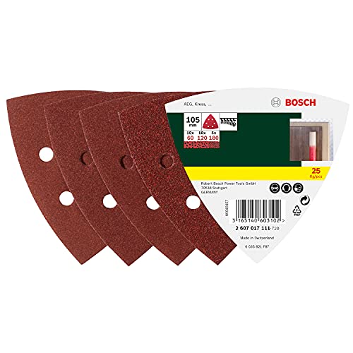 Bosch Accessories 2607017111 25 Fogli Abrasivi Delta, Grana 60-180