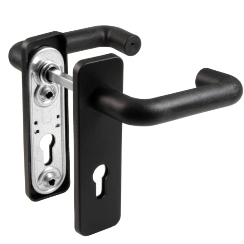 Gedotec Maniglia Per Porta Con Serratura Antincendio Nero Opaco – Fi10027 | Cilindro Pz | Maniglia Per Porta Di Protezione Antincendio | Maniglia Test