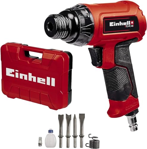 Einhell Tc-Pc 45 Scalpello Pneumatico (Pressione Max 6.3 Bar, Portata Aria 113 L/Min, Giri Min 4500, Corsa 43 Mm, Incl. Set 4 Da 120 Mm, Boccetta D'Ol