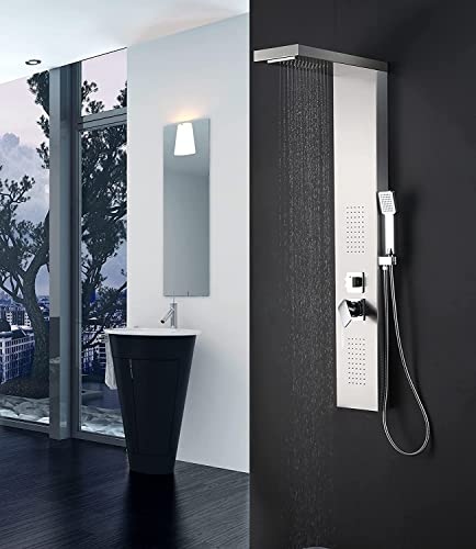 Elbe Pannello Doccia In Acciaio Inox 304 Colonna Doccia Idromassaggio Miscelatore Con 4 Funzioni, Per Bagno, Facile Da Installare