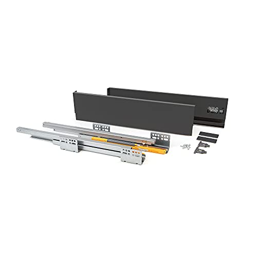 Emuca - Kit Cassetto Cucina O Bagno Con Guide Ad Estrazione Totale E Chiusura Soft, Altezza 138Mm E Profondità 450Mm, Grigio Antracite