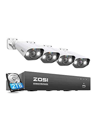 Zosi 5Mp Kit Di Videosorveglianza Poe, 8Ch 4K Nvr Con 2Tb Hdd, 4X 5Mp Telecamera Poe, Ai Rilevamento Di Persone E Veicoli, Audio Bidirezionale, Vision