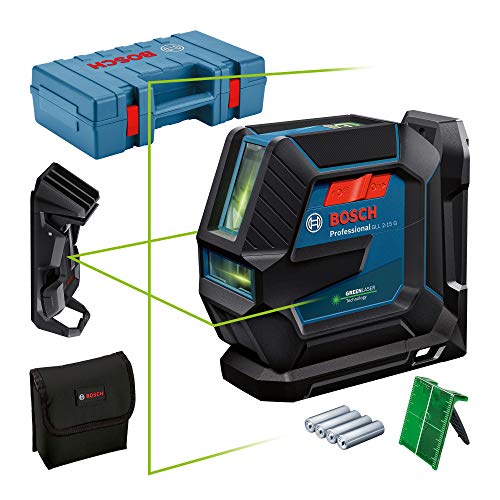 Bosch Professional Livella Laser Gll 2-15 G (Laser Verde, Supporto Lb 10, Morsetto Per Soffitto, Raggio D'Azione Visibile: Fino A 15 M, 4X Batterie Aa
