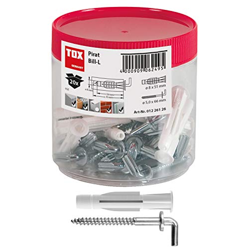 Tox Gancio Pirat Bill-L Con Tassello Universale Trika In Scatola Rotonda, 20 Pz, 01226126, Bianco