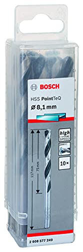 Bosch Accessories 2608577249 Hss Pointteq (8,1 X 75 X 117 Mm) - Set Da 10 Pezzi Di Punte Elicoidali Per Trapano Per Metallo, Acciaio, Fusione O Plasti