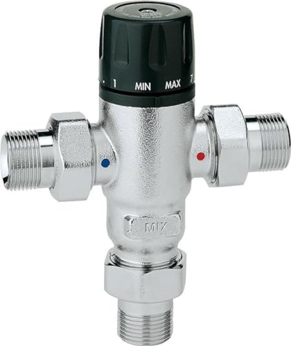 Caleffi 521400 – Miscelatore Termostatico Anticalcare 1/2'' 30 - 65 °C Regolabile, Argento/Nero, 1 Pezzo