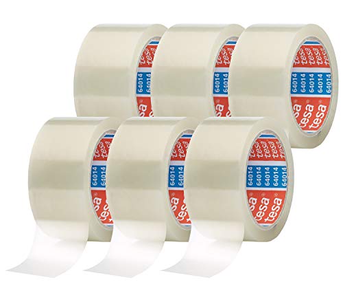 Tesapack 64014 Pp Nastro Adesivo Trasparente, Resistente All'Invecchiamento E Allo Strappo, Silenzioso E Fortemente Adesivo, Confezione Da 6 Rotoli, 6