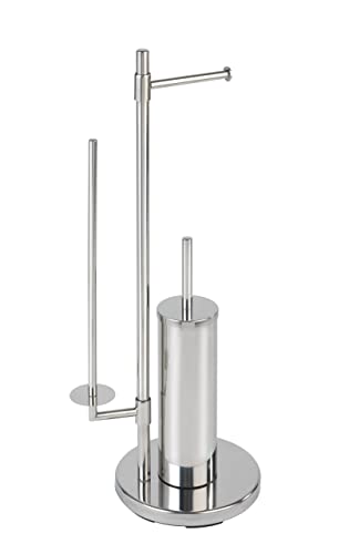 Wenko Piantana Portarotolo E Scopino In Acciaio Inox Universalo Neo, Acciaio Inossidabile, 30 X 73 X 20 Cm, Lucido