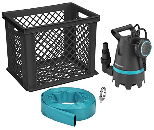 Gardena Set Acqua Alta 10500: Pompa A Immers. Con Portata 10500 L/H, Funzione Auto, Filtro P. Particelle Di Sporco Fino A 25 Mm, Incl. Raccordo P. Tub