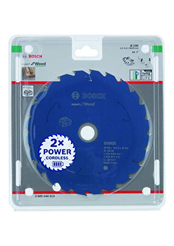Bosch Accessories Lama Per Sega Circolare Expert For Wood (Legno, 190 X 30 1.5 Mm, 24 Denti, Accessorio A Batteria)