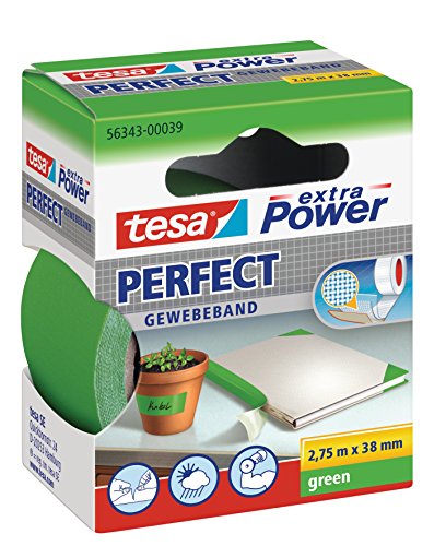 Tesa Extra Power Perfect - Biadesivo Rinforzato In Tessuto, Adatto Per Riparazione, Fissaggio, Etichettatura E Rinforzo - Verde - 2,75 M X 38 Mm