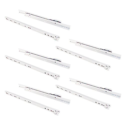 Emuca - Guida-Binario Con Cuscinetti A Rulli Per Cassetto, Verniciato Bianco, 350 Mm, Set Di 5