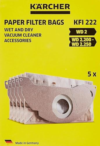 Kärcher Sacchetto Filtro In Carta Per Aspiratori Solidi Liquidi Wd 2 (Mv 2), Confezione Da 5 Pezzi