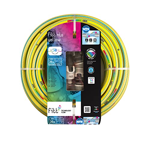 Fitt Nts Yellow 1/2" 20M Kit, Tubo Per Irrigazione Giardino, Robusto E Malleabile Per Uso Intensivo Con Lancia Regolabile E Raccordi