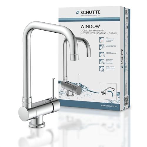 Schütte 24550 Cucina Window, Sottofinestra, Lavello Davanti, Rubinetto Miscelatore Monocomando Girevole A 360° Per Finestra, Cromo