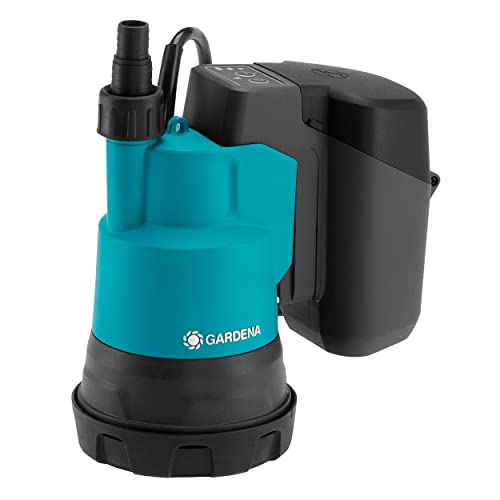 Gardena Pompa Sommersa Per Acque Chiare A Batteria 2000/2 18V P4A, Batteria Ad Innesco Piatto, Filtro Integrato, Protezione Contro Il Funzionamento A