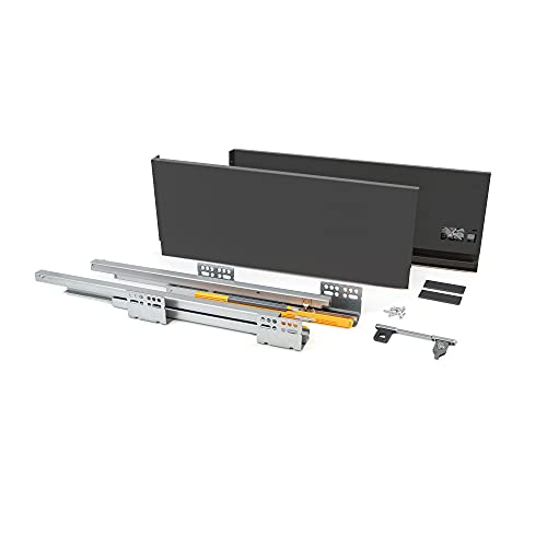 Emuca - Kit Cassetto Cucina O Bagno Con Guide Ad Estrazione Totale E Chiusura Soft, Altezza 185Mm E Profondità 350Mm, Grigio Antracite