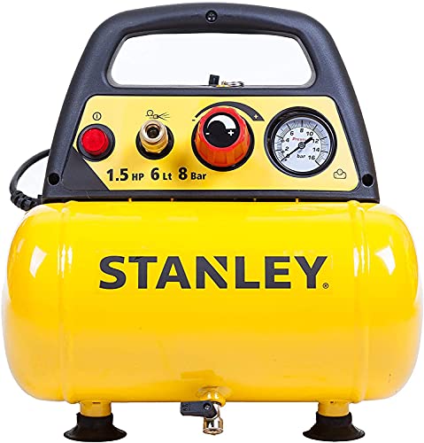 Stanley D 200 Compressore 6 Lt 1,5Hp, Pressione Max 8 Bar/116 Ps, Rumorosità 97 Db, 38 X 38 X 35 Cm, 9 Kg