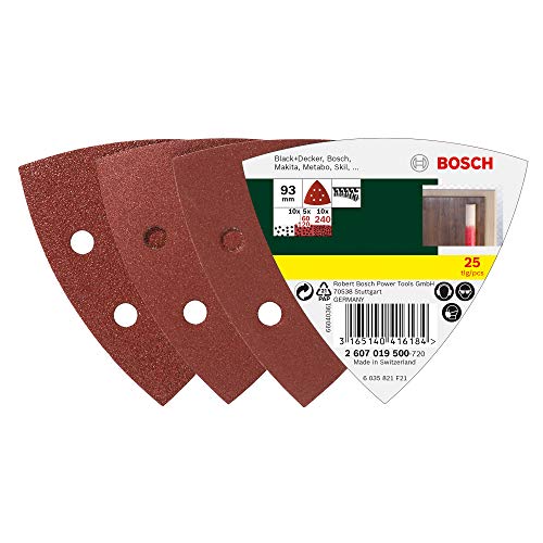 Bosch Accessories 25X Fogli Abrasivi Delta (Per Legno, Vernice, Metallo, Ø 93 Mm, P60/120/240, Accessorio Levigatrici A Delta)