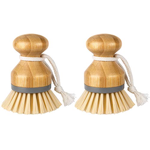 Mr.Siga Bamboo Palm Brush, Scrub Brush For Dish Pans Pins Kitchen Sink Cleaning, Confezione Da 2