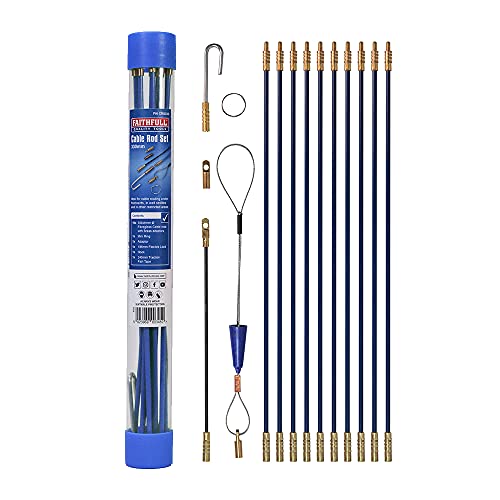 Faithfull Faicrs330 3.3M Cable Access Rod And Accessories Kit - 15 Pieces Including 10 X 330 Mm Rods, Blue