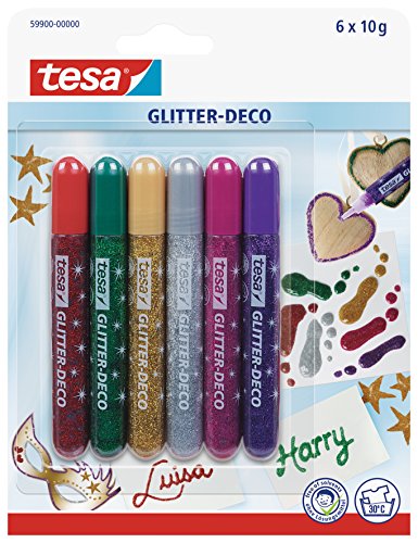 Tesa 59900-00000-06 Glitter, 6 Penne Di Colla, Assortiti, 6 Colori Misti