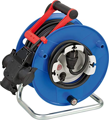 Brennenstuhl Garant G - Avvolgicavo Ip44, 38 + 2 M, Con 3 Prese In Gomma (Cavo Rn Da 40 M, Scatola Di Distribuzione Con Gancio Di Sospensione, Made In