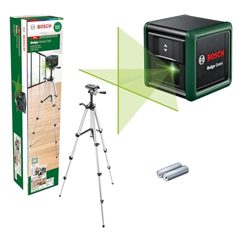 Bosch Home And Garden Livella Laser A Croce Quigo Green Con Treppiede (Laser Verde Per Una Migliore Visibilità, Involucro In Plastica Riciclata, In Ca