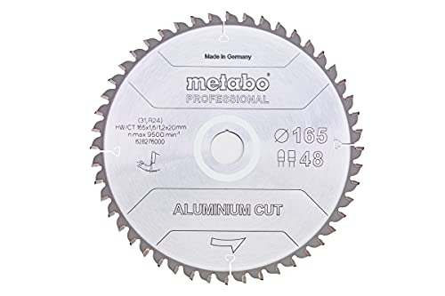 Metabo 628276000 628276000-Hoja De Sierra Mks - Prof In Alluminio, 165 X 20 Mm, Diente Z48 Fz/Tr, 5° Neg