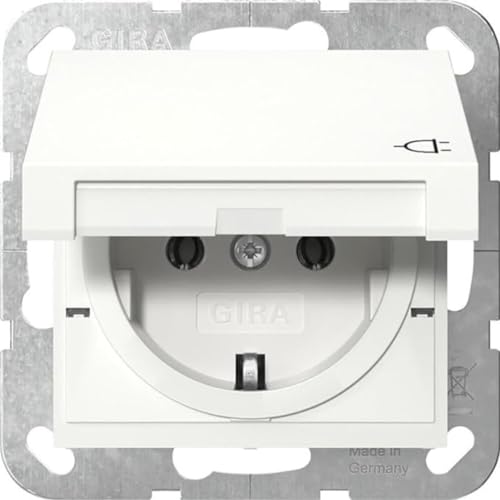Gira 445427 - Presa Schuko Con Coperchio Ribaltabile, Sistema 55, Bianco Puro, Opaco