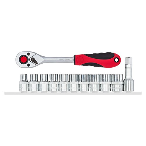 Llave De Vaso + Carraca 1/2 Hexagonales Con Carril, 12 Piezas